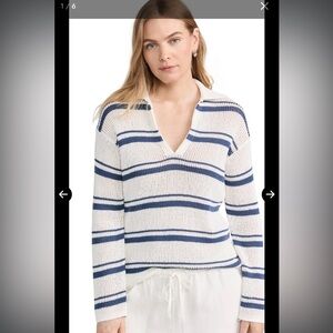 Vince Womens White Knit Striped Pullover V-Neck Sweater Top xxs